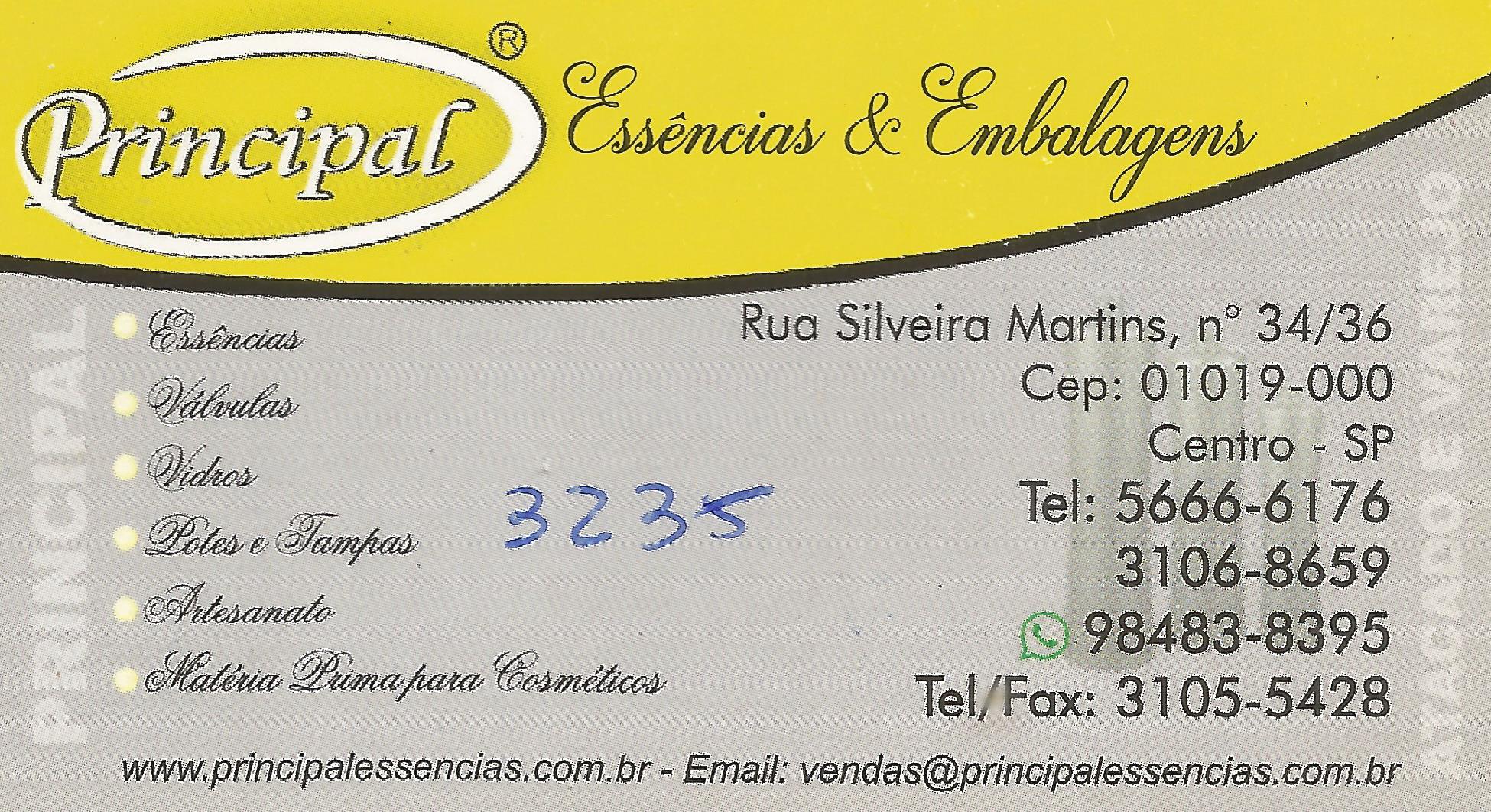 Principal essências e embalagens